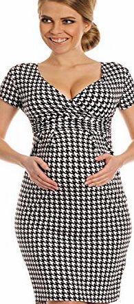 Happy Mama Boutique Happy Mama. Womens Maternity Jersey Chequered Dress Easy Breastfeeding. 068p (Black amp; White, 12)