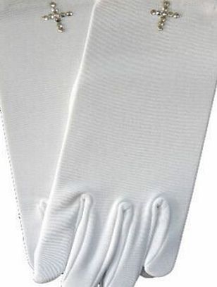 Harrington Marley WHITE SATIN GLOVE WITH DIAMANTE CROSS FIRST COMMUNION GIRL CHILDS DRESS/VEIL