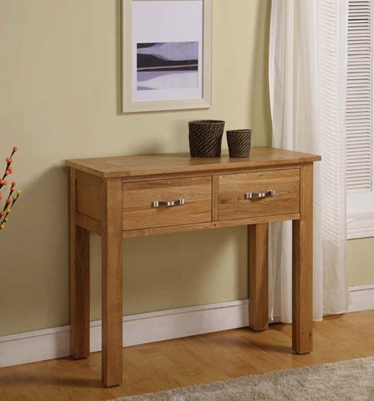 Oak 2 Drawer Hall Table - Blonde