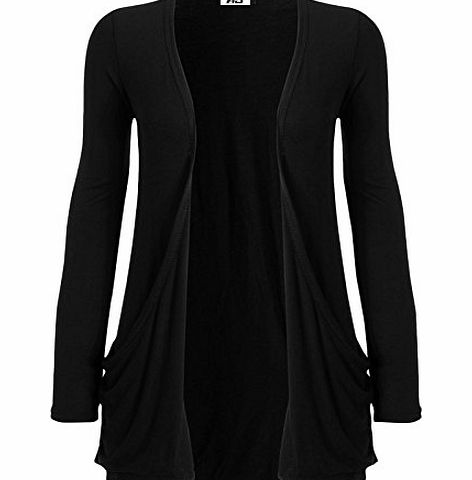 HD Ladies Long Sleeve Pocket Boyfriend Cardigan Womens Top Plus Size 8-26 (L/XL (16-18), BLACK)