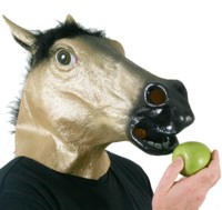 Head Mask - Rubber Horse Head Gold, fur mane