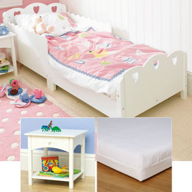 Toddler Bed and Bedside Table, with Polzeath Ventiflow Mattress - SAVE andpound;15