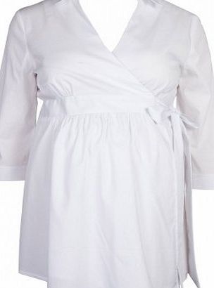 Heavenly Bump Maternity 3/4 Slv Cotton Wrap Blouse - White White 12