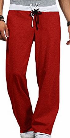 HEMOON Mens Boys Designer Stretch Joggers Casual Sport Sweat Pants Bottoms Jogging Trousers Slacks Red M