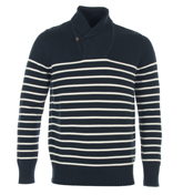 Duke Navy and Cream Shawl Neck Sweater