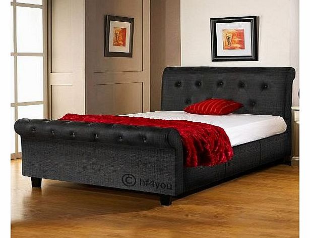 Chenille Upholstered Buckingham Sleigh Bedstead - 4ft 6`` Double - Orthopaedic Sprung Mattress (Jet Black)