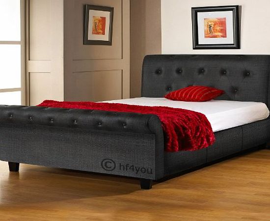 Hf4you Chenille Upholstered Buckingham Sleigh Bedstead - 5ft Kingsize - Orthopaedic Sprung Mattress (Charcoal)