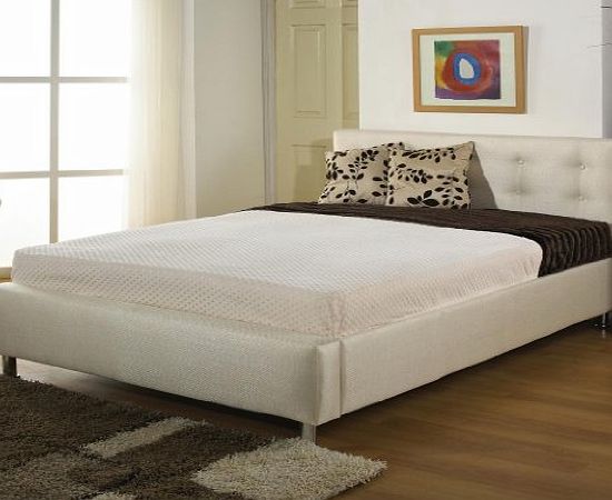 Hf4you  4Ft Small Double Fabric Upholstered Bedstead - Butterscotch Cream - No Mattress (Frame Only)