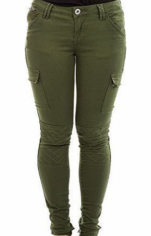 HIDDENFASHION Hidden Fashion Womens Ladies Mid Rise Colour Wash Khaki Biker Style Skinny Jeans [KHAKI_10]