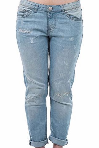 HIDDENFASHION Hidden Fashion Womens Ladies Mid Rise Distressed Ripped Light Wash Denim Boyfriend Jeans [Blue_18]