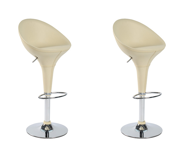 high Back Leather Bar Stool x 2 Cream and Cream