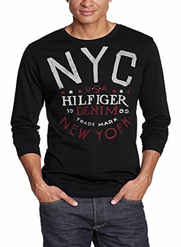 Hilfiger Denim Mens Federer Cn Tee L/S Crew Neck Long Sleeve T-Shirt T-Shirt, Black (Tommy Black), X-Large (Manufacturer Size: X-Large)