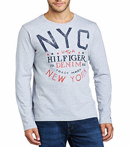 Hilfiger Denim Mens Federer Crew Neck Short Sleeve T-Shirt, Light Grey Heather, Medium