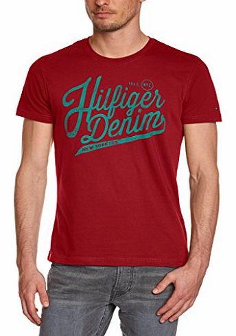 Hilfiger Denim Mens Federer Crew Neck Short Sleeve T-Shirt, Red (Scarlet), Large