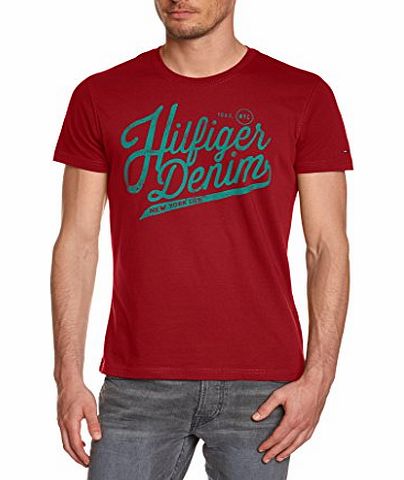 Hilfiger Denim Mens Federer Crew Neck Short Sleeve T-Shirt, Red (Scarlet), X-Large