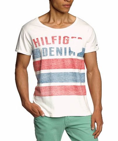 Hilfiger Denim Mens Forrester Sn Knit Striped Crew Neck Short Sleeve T-Shirt, Marshmallow, Small