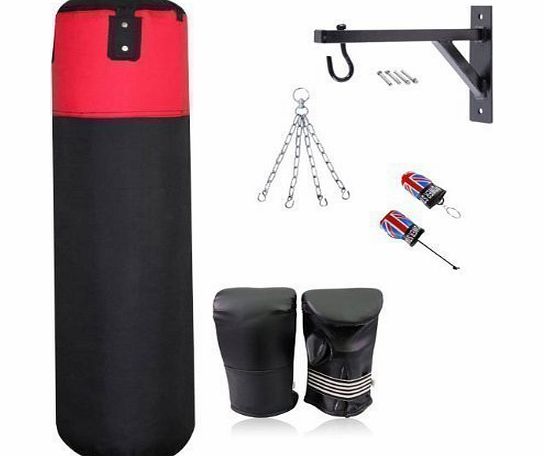 Hit Em Hard 4ft black red top punch bag bracket mitts senior car hanger and key ring.