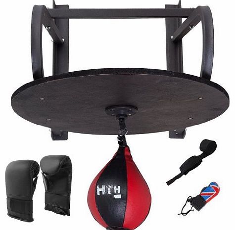 Hit Em Hard 6pcs red/blk Speedball, Platform stand, finger cutt mitts, skip rope and hand wrap