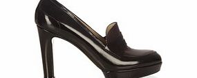 Black and burgundy slip-on high heels