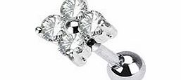 holyskinz Clear Flower Crystal Quad 316L Surgical Steel Cartilage Piercing, upper Ear or Tragus earring bar stud