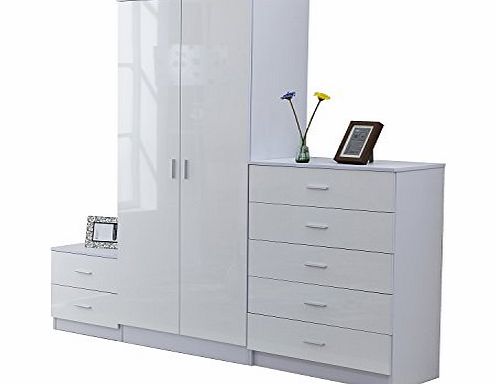 Homcom High Gloss 3 Piece Trio Bedroom Furniture Set Wardrobe   Chest Of Drawer   Bedside White