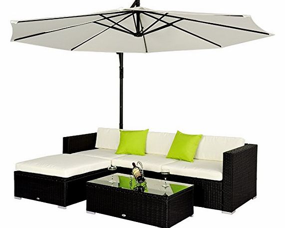  5pc Rattan Wicker Conservatory Furniture Garden Corner Sofa Outdoor Patio Furniture Set Aluminium Black (Parasol Not Included)