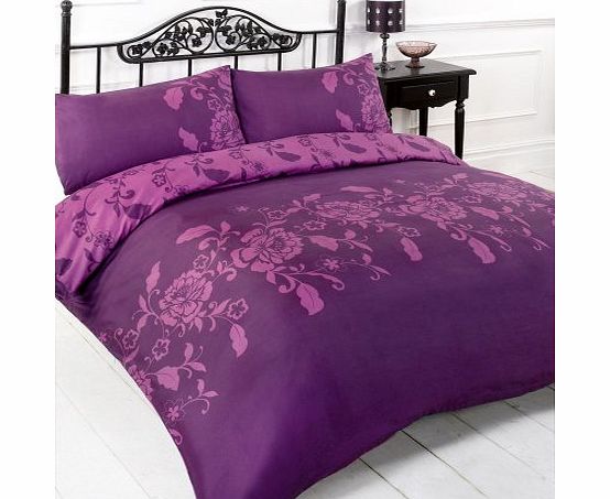 HOMEMAKER BEDDING AUBERGINE PLUM EASY CARE PRINTED DOUBLE DUVET COVER BED SET