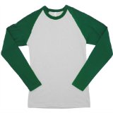 American Apparel - Baby Rib Long Sleeve Raglan, White and Kelly Green, M