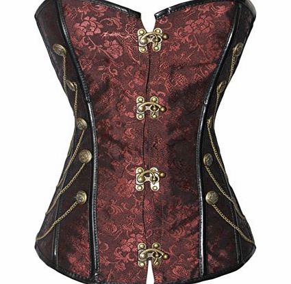 Hotportgift Ladies Sexy Dark Red Steampunk Gothic Punk Boned Corset with Chain Stud Detail (M)