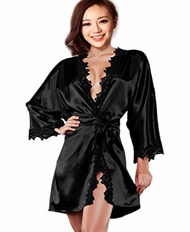 Luxury Women Nightwear Satin Dressing Gown Robe Kimono Sleepwear Lingerie (M ( UK S), red)