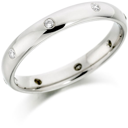 3mm 0.15 Ct Diamond Court Wedding Band In 18 Ct White Gold