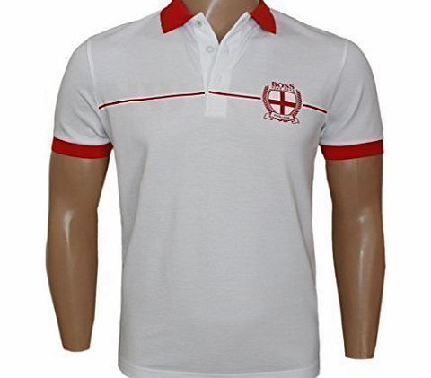 Hugo Boss  MENS GR PADDY FLAG, ENGLAND POLO SHIRT, T-SHIRT WHITE Size S,M,L,XL,XXL (Medium, White)