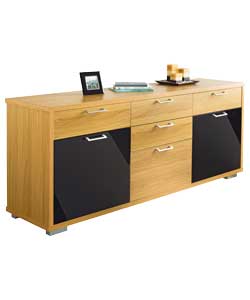 Hygena Arty Oak Sideboard with High Gloss Doors