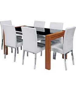 Fusion Black/Oak Finish Dining Table & 6