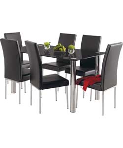 Hygena Matrix Black Glass Dining Table and 6