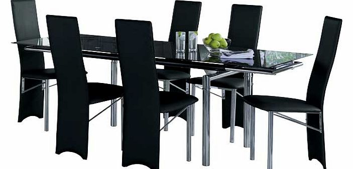 Hygena Savannah Black Glass Dining Table and 6