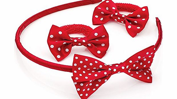 I Heart Fashion Accessories Girls Red Poker Dot Alice Band amp; Ponio Set AJ28865