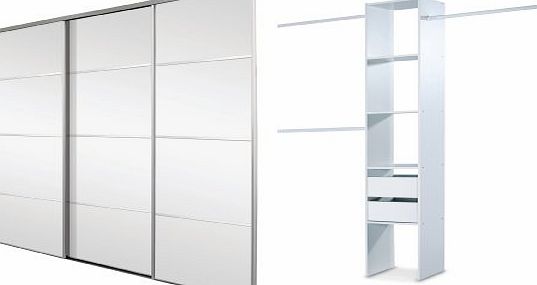 Triple, 4 Panel Silver Framed Mirror, Sliding Wardrobe Door Kit. Up to 2692mm (8ft 10ins) wide.