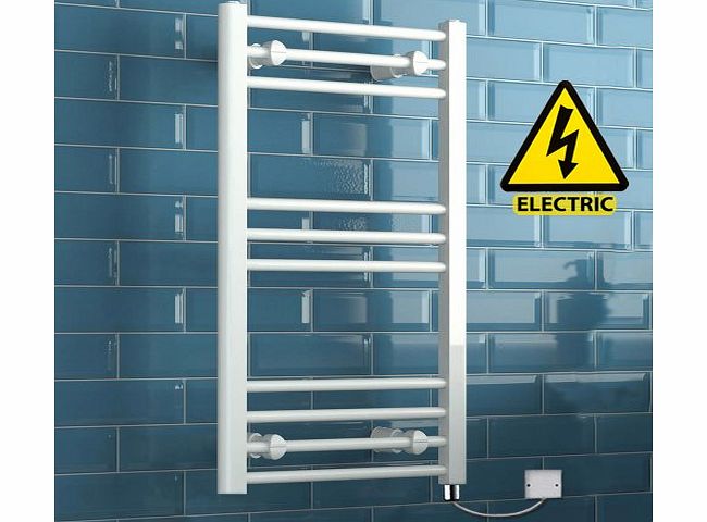 iBath 800 x 450 mm Electric Straight Towel Rail Radiator White Heated Ladder