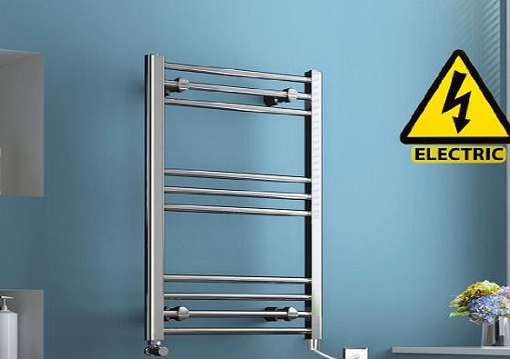 iBath 800 x 500 mm Electric Heated Towel Rail Chrome Straight Ladder Bathroom Radiator