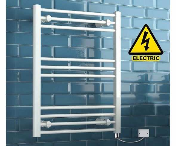 iBath 800 x 600 mm Electric Straight Towel Rail Radiator White Heated Ladder