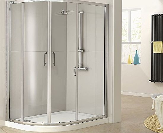 iBath 900 x 760 Left Hand Offset Quadrant Glass Shower Enclosure with Plinth Tray Set