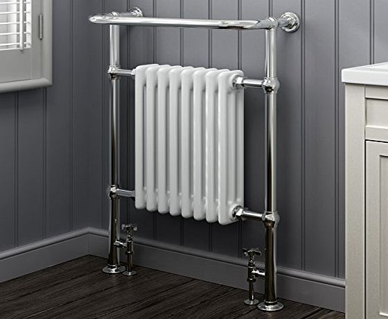 iBath 945 x 632 Traditional White Radiator Heated Victorian Chrome Towel Rail