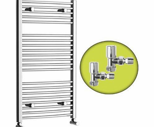 iBath Chrome Curved Bathroom Radiator with Towel Rail Modern Angled Valves