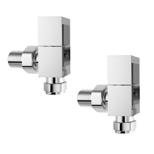 Modern Designer Square Chrome Angled Towel Rail Radiator Valves