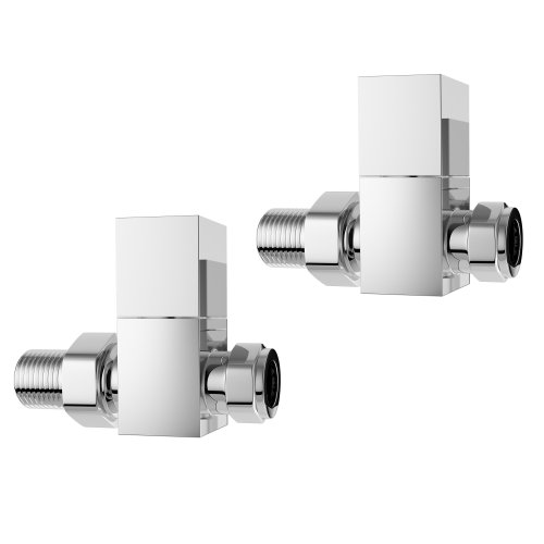 Modern Designer Square Chrome Straight Towel Rail Radiator Valves