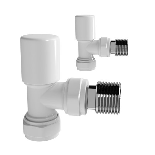 iBath Modern White Angled Towel Rail Radiator Valves