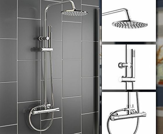 iBath Round Bar Mixer Shower Set Thermostatic Valve with 8`` Shower Head   Hand Held