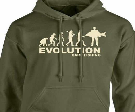 iClobber Evolution Carp Fishing Mens Hoodie Hoody Funny Carping Fish Sweatshirt Carper - X Large Adult - Olive Green As Shown