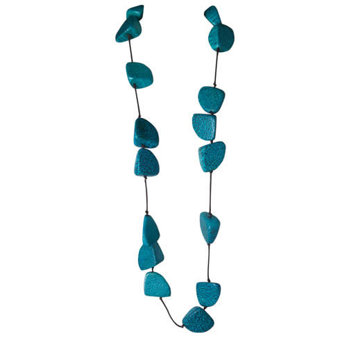 Icon Ladies Icon Cracked Bead Long Necklace Turquoise